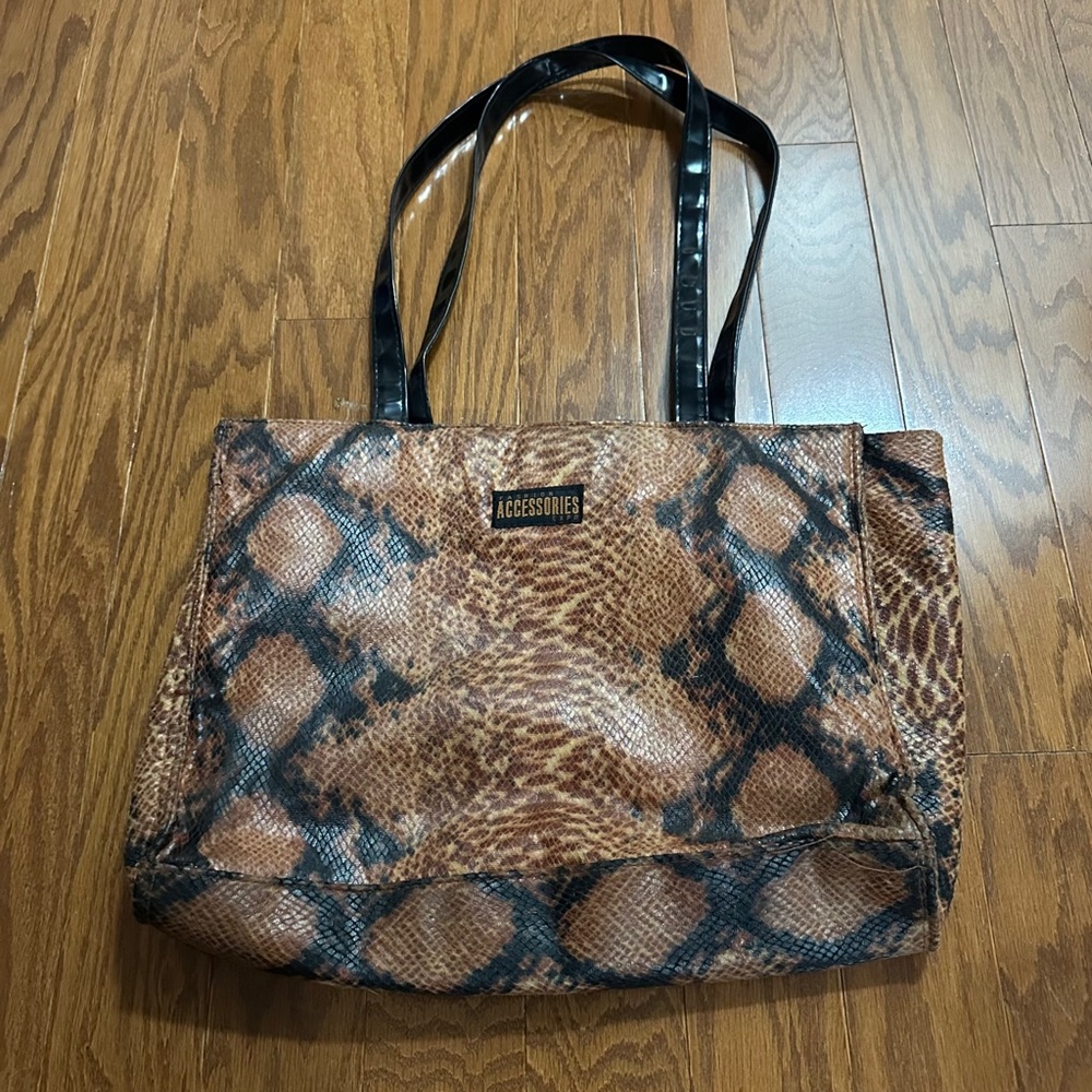 Accessorize Tan and Black Snake Print Tote